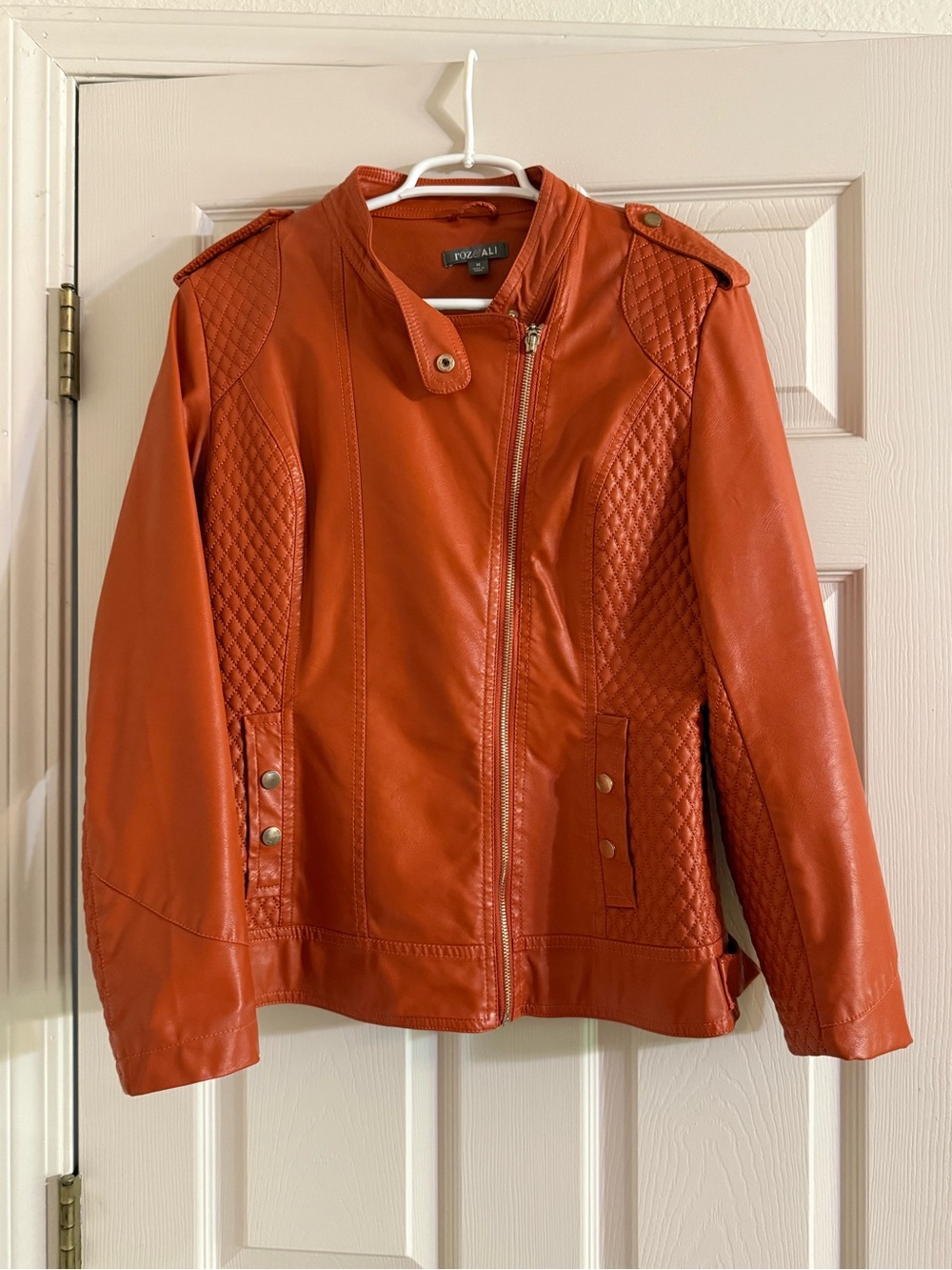 Roz & Ali Women's Quilted Faux Leather Jacket in Orange